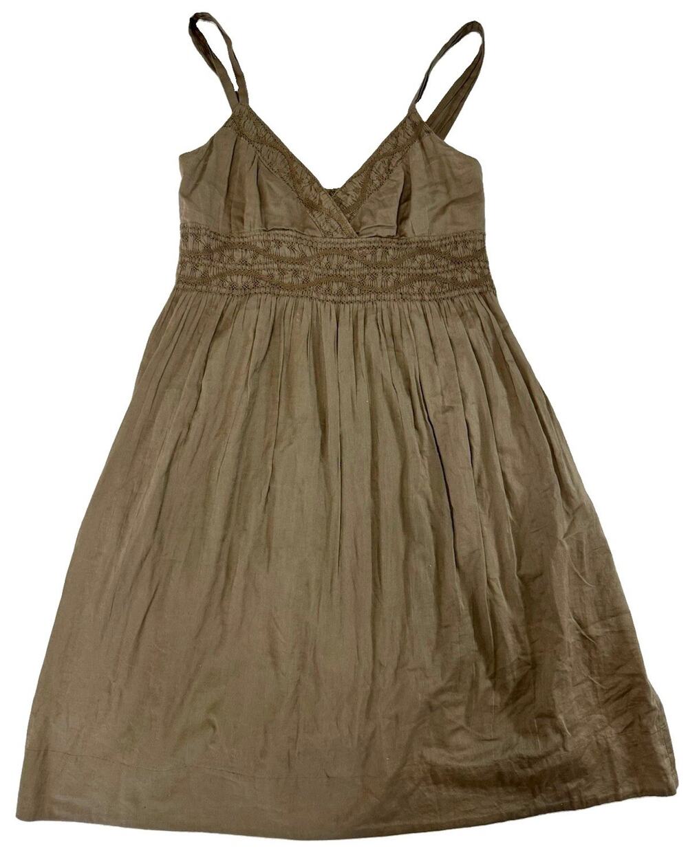 Vince Brown Solid Smocked Strappy Sundress V-Neck Knee Length Cotton 4